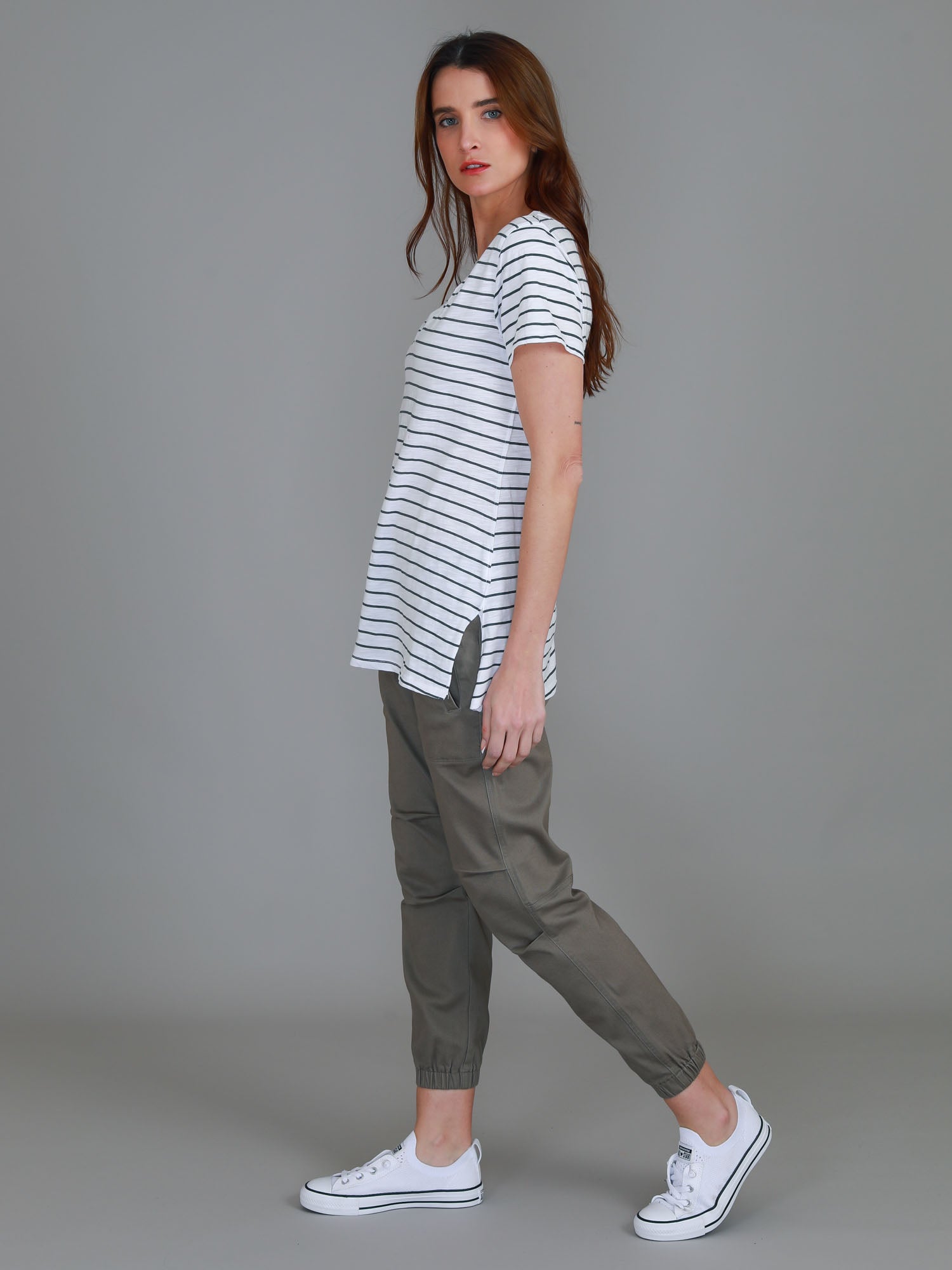 deep v neck top #color_navy stripe