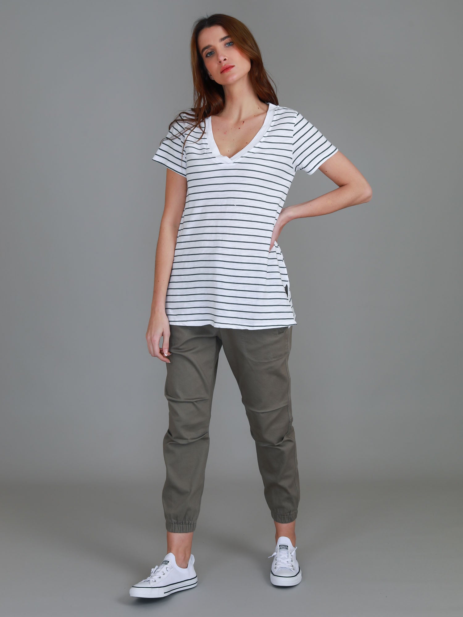 v neck top womens #color_navy stripe