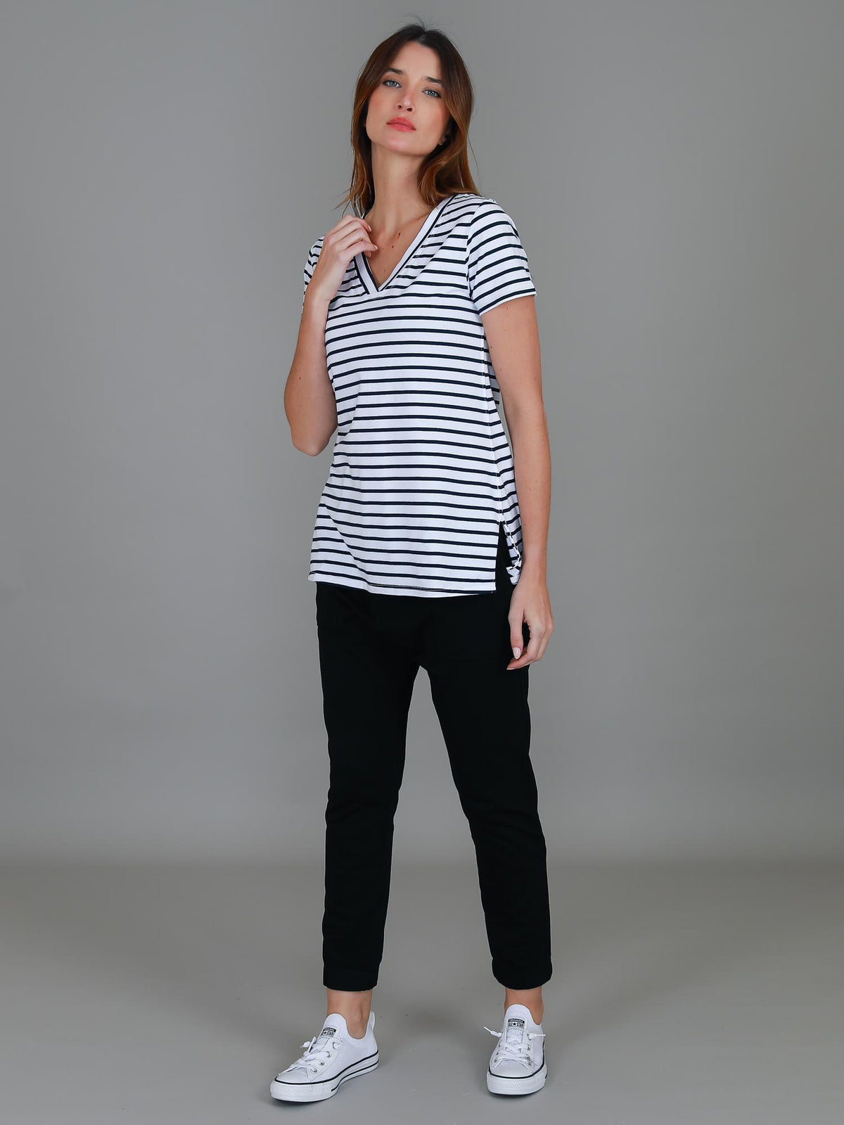 black and white striped tee