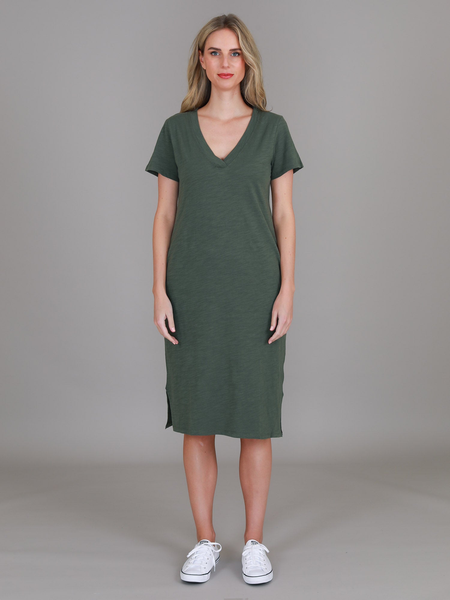 green short sleeve dress #color_khaki