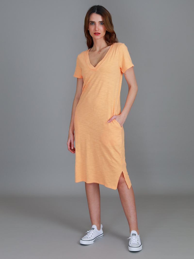 orange midi dress #color_melon