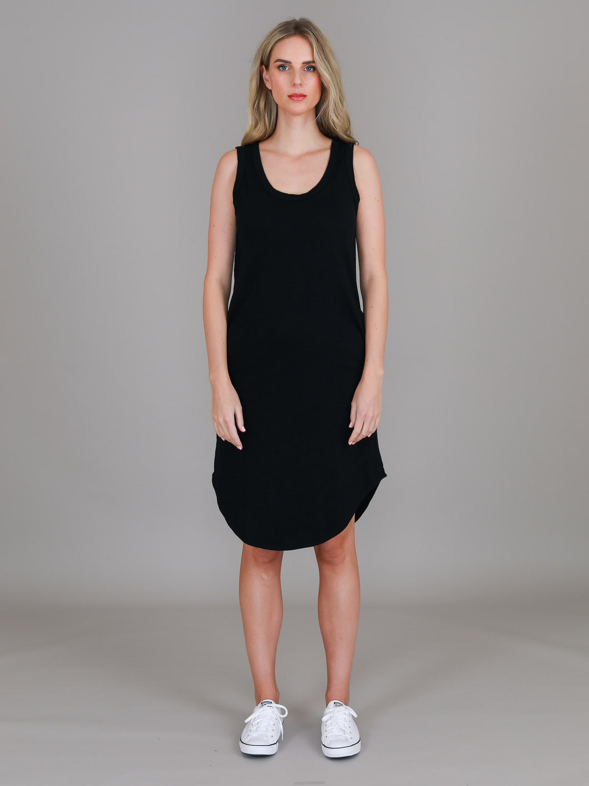 black high low hem dress
