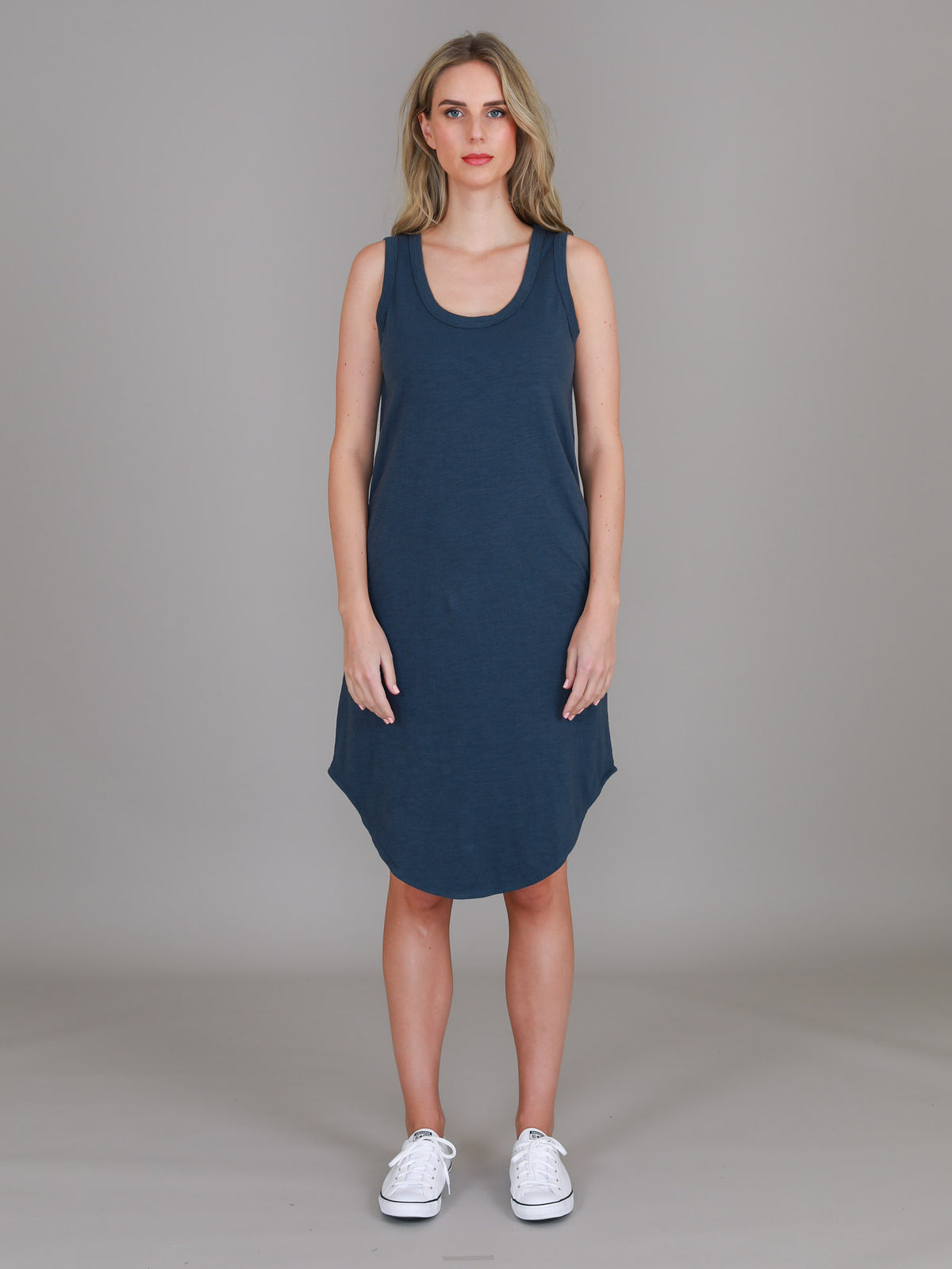 navy high low hem dress