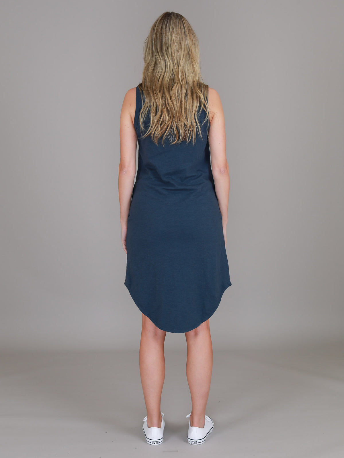 indigo tank dress knee length