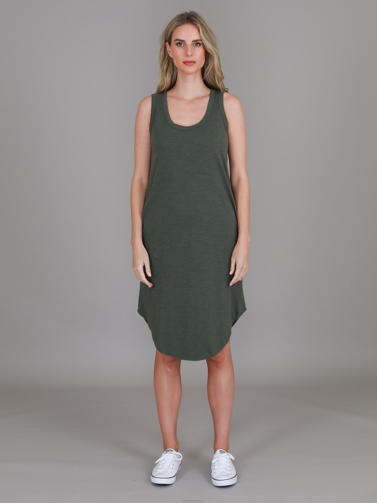 khaki high low hem dress