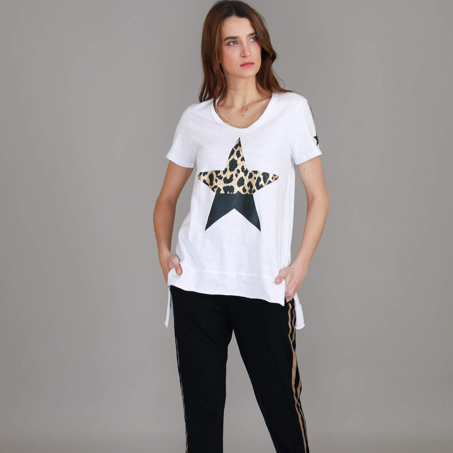 Rosemary Splice Star Leopard Print T Shirt size guide