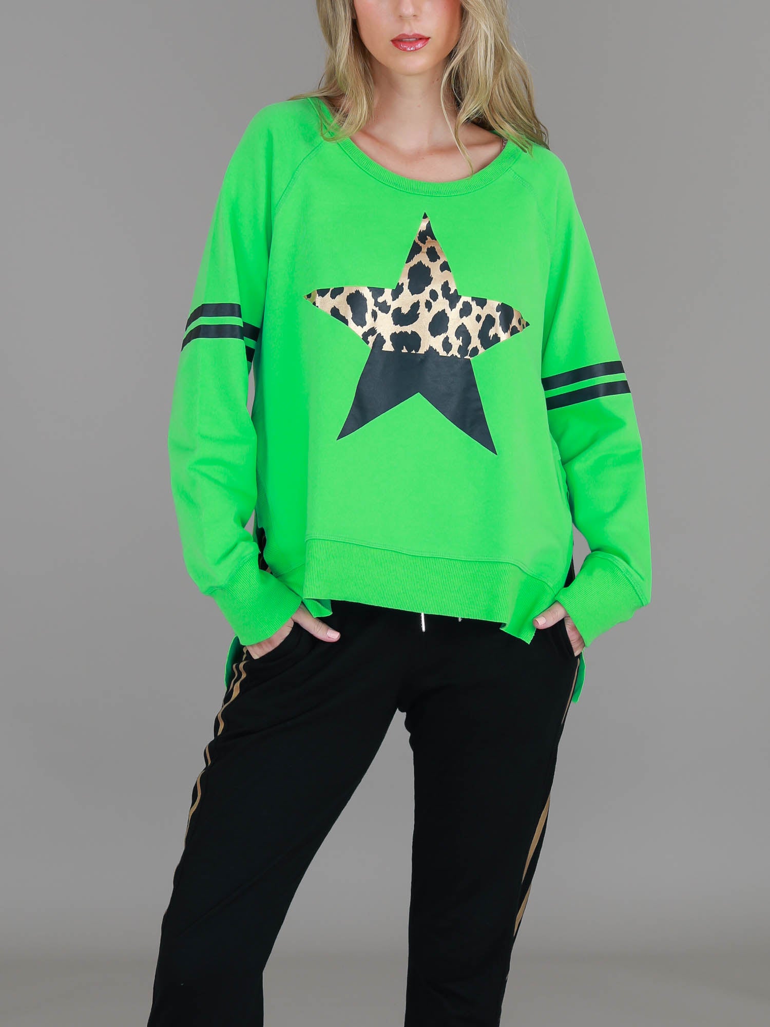 Ginger Leopard Print Splice Star Sweatshirt