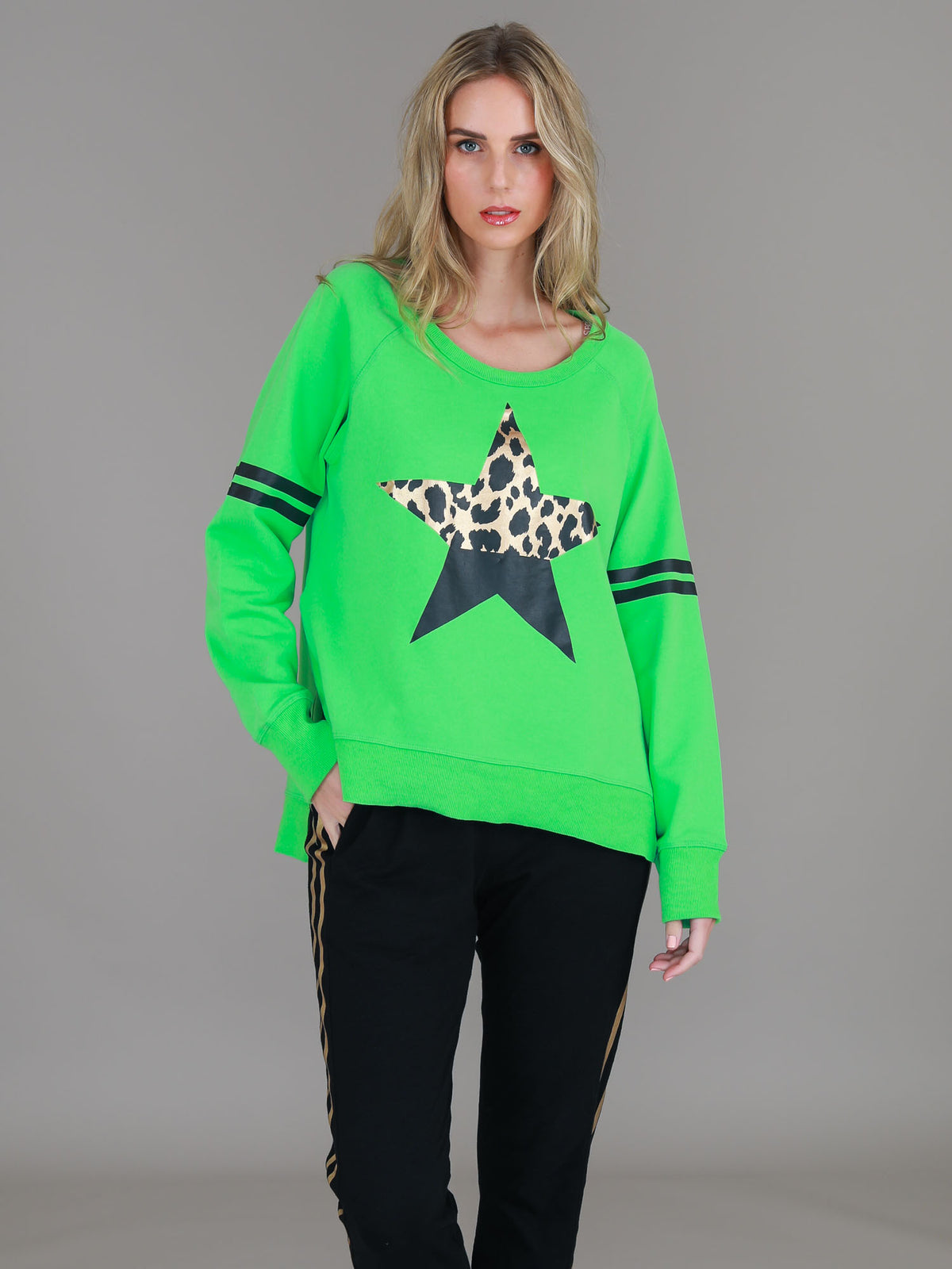 green sweatshirt