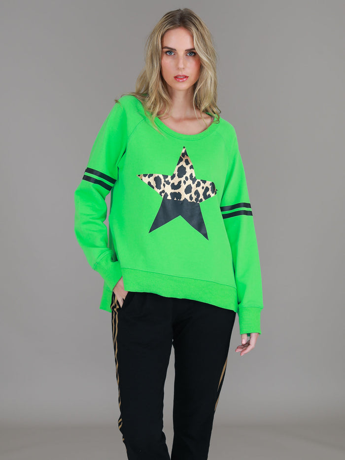 Ginger Leopard Print Splice Star Sweatshirt