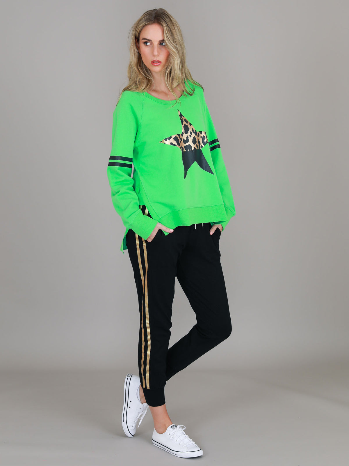 light green sweatshirt