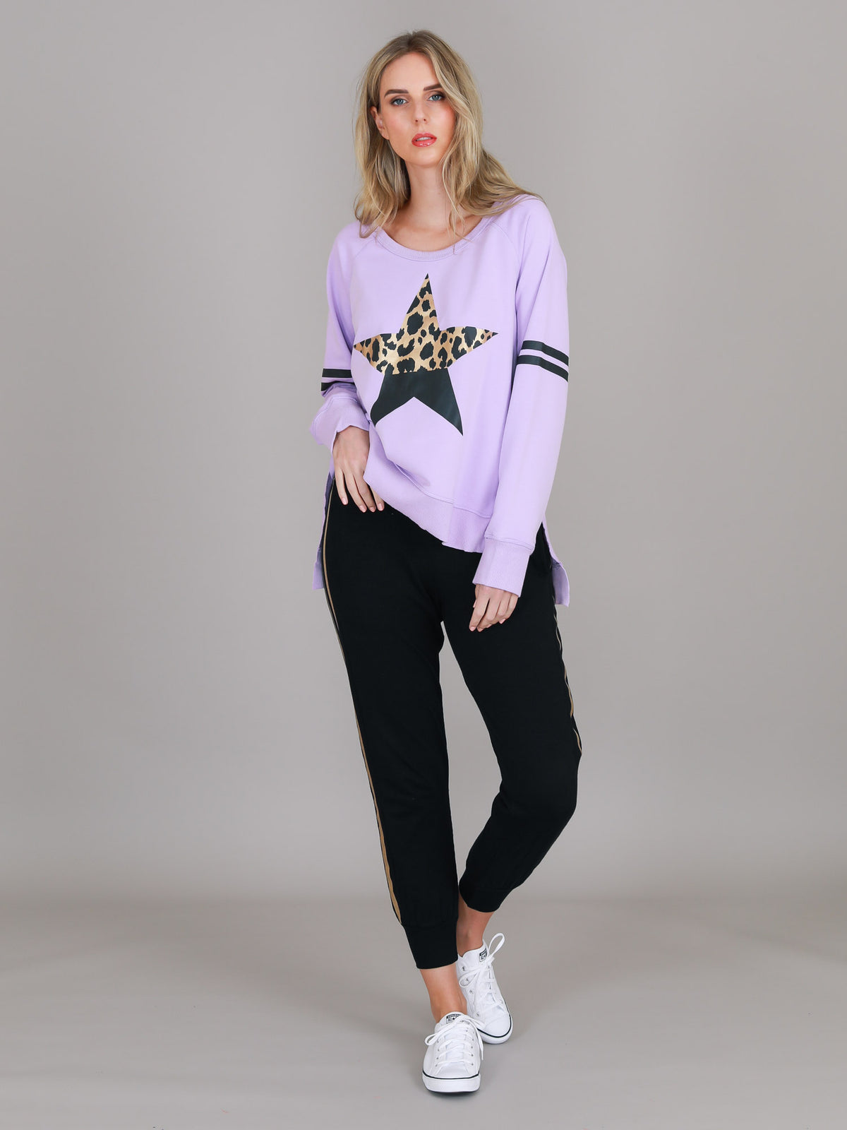 purple crewneck sweatshirt