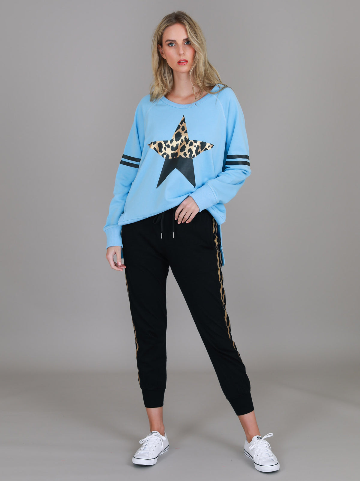 powder blue sweatshirt
