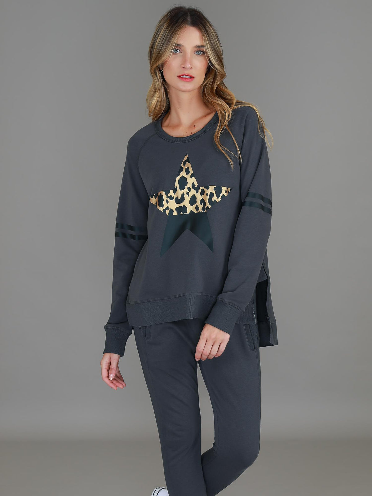 Ginger Leopard Print Splice Star Sweatshirt