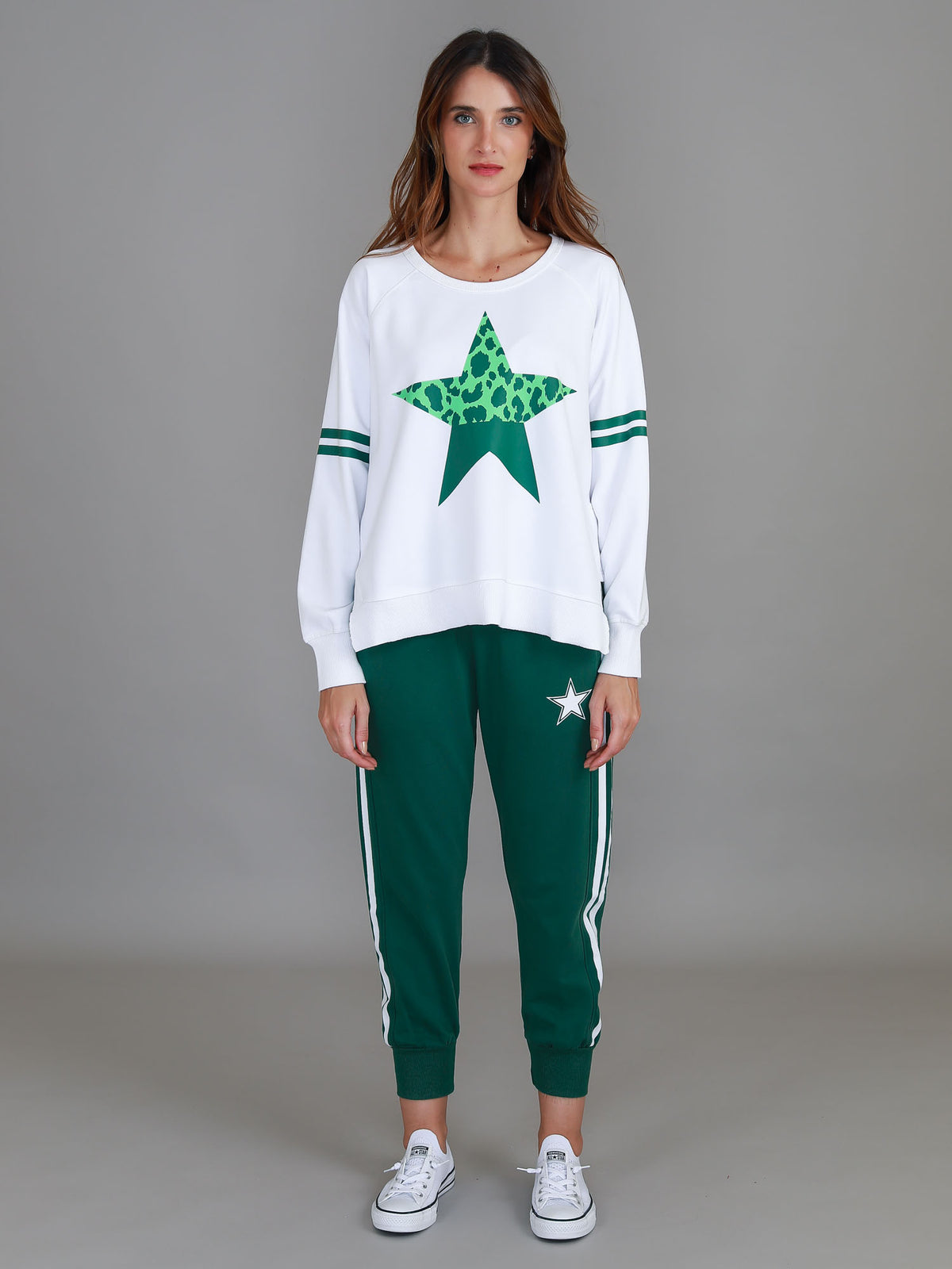 white leopard star sweatshirt women