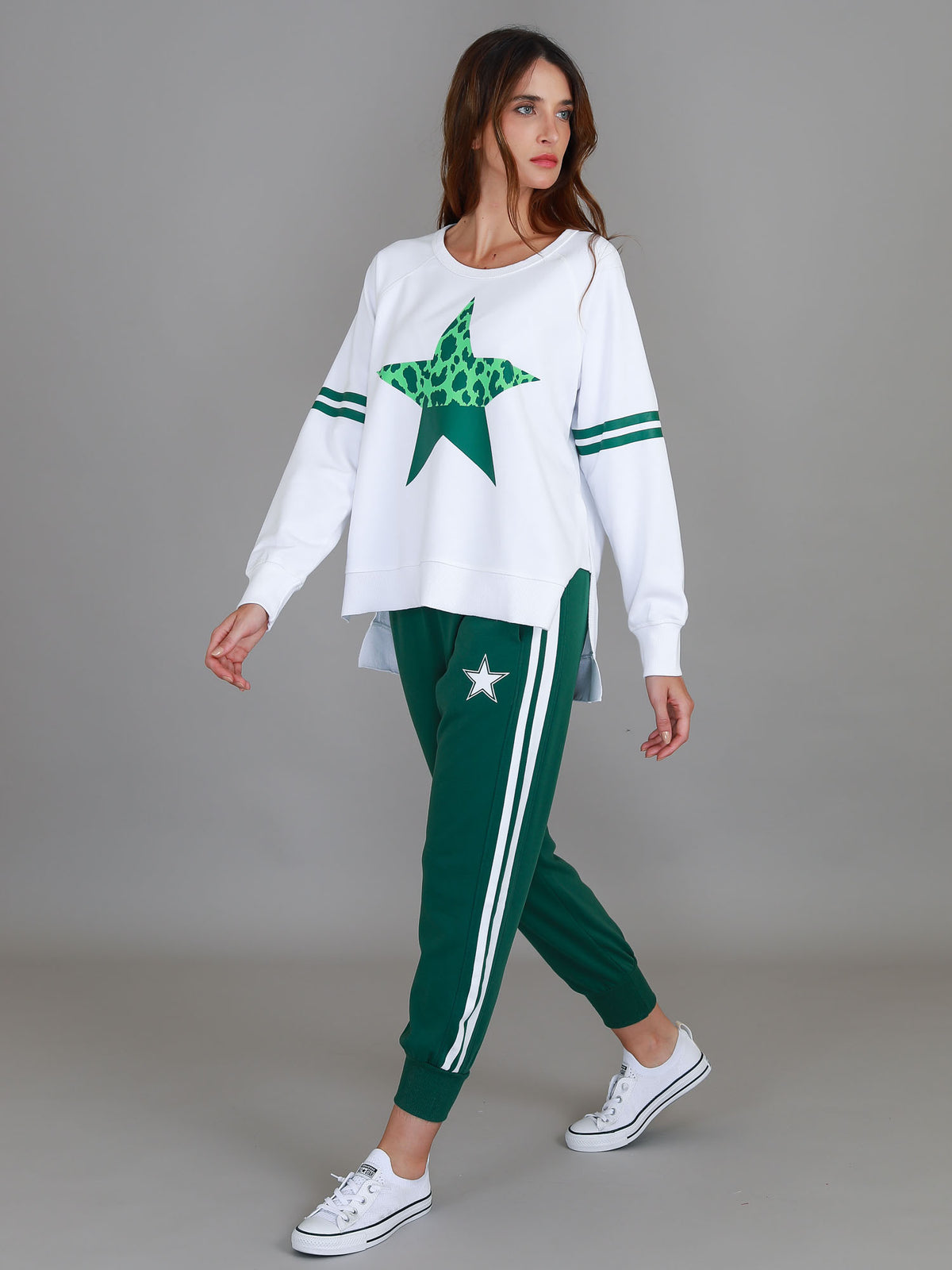leopard splice star sweatshirt