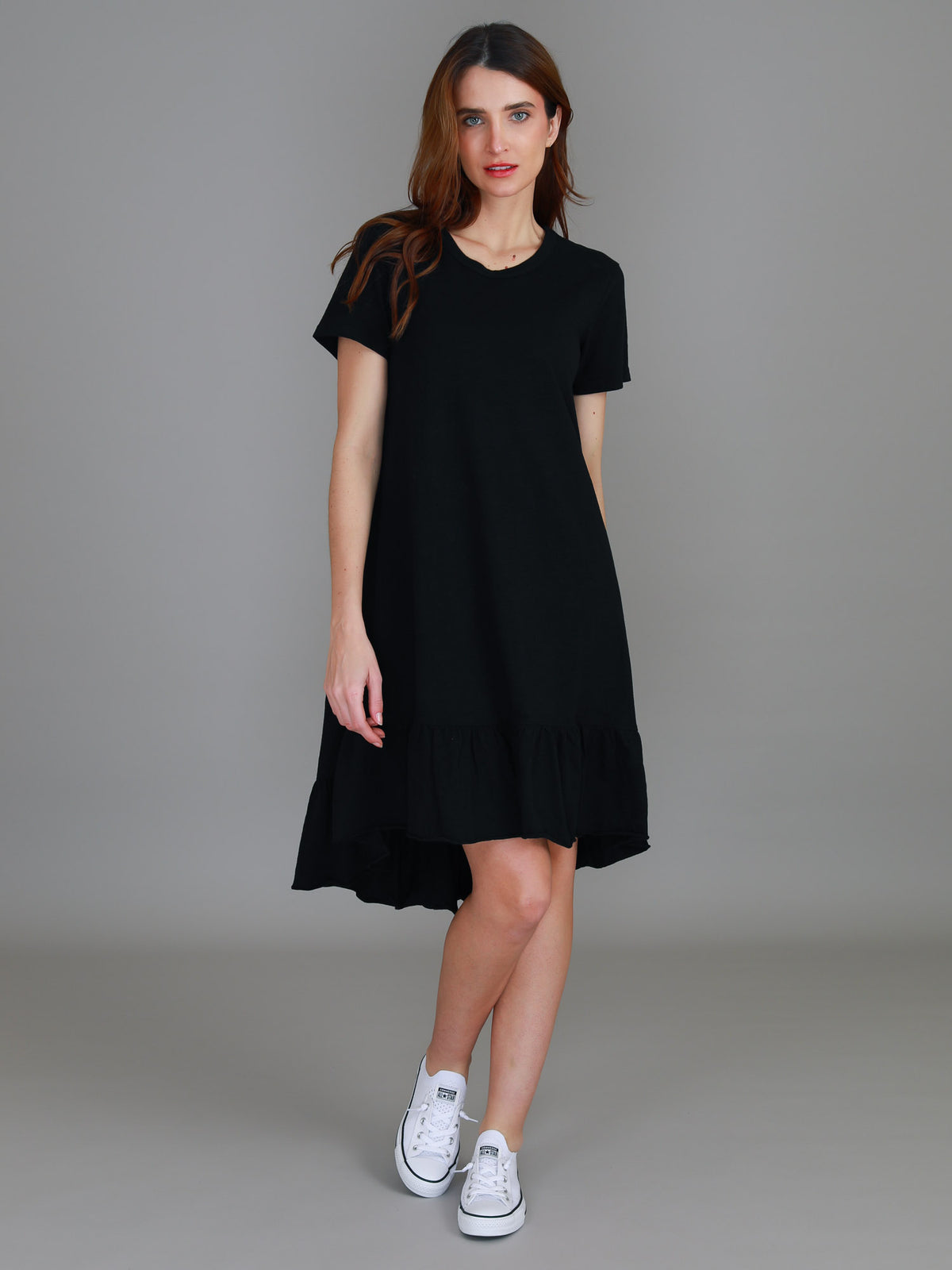 black knee length tee dress