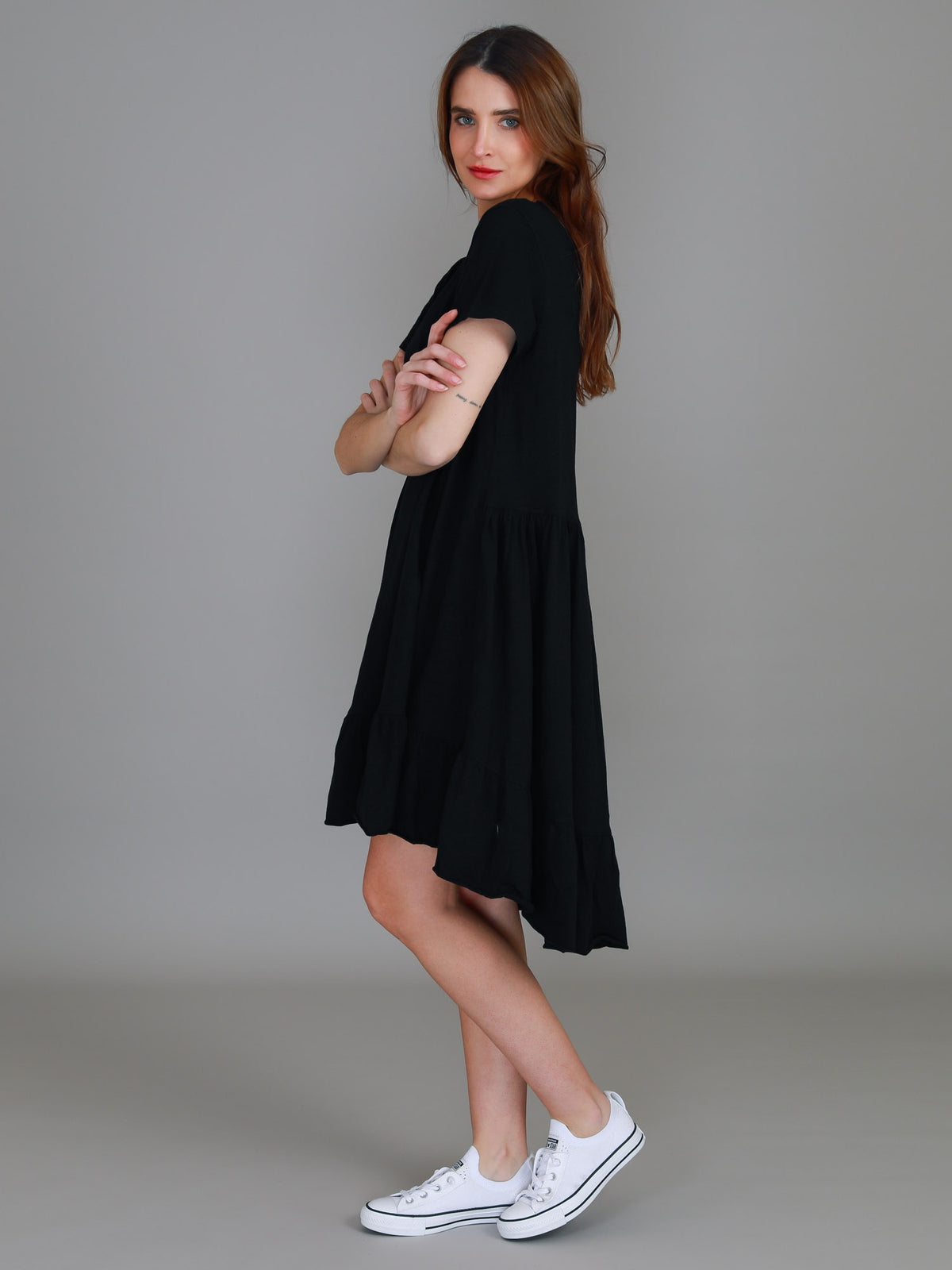 black tiered tee dress