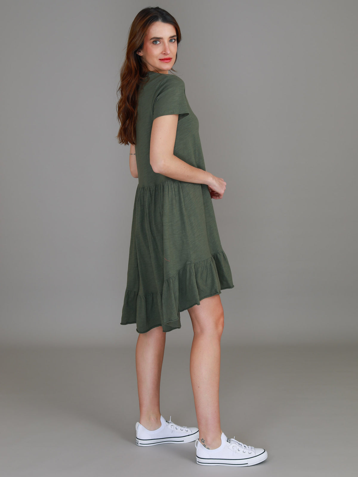 green tiered tee dress