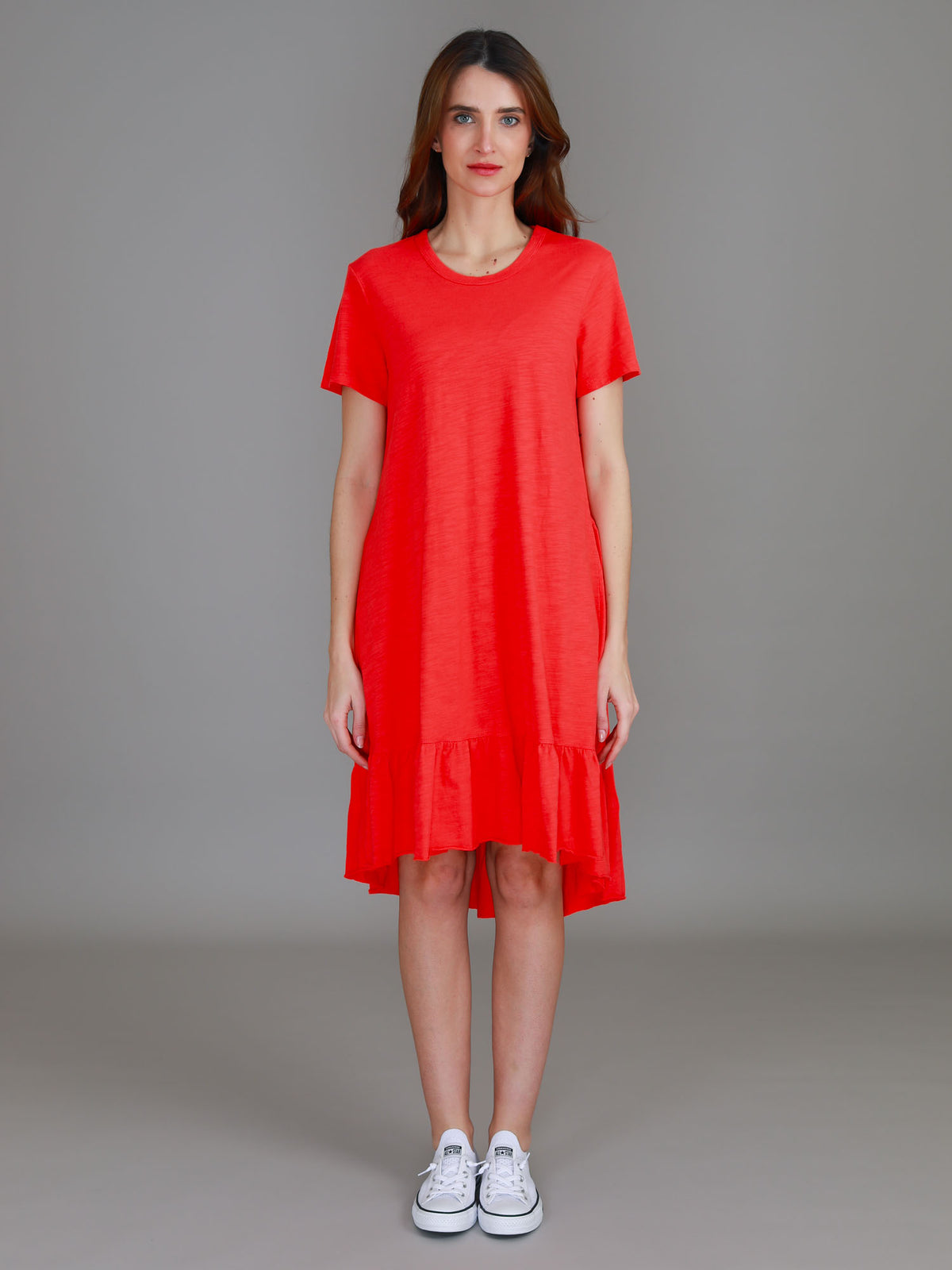 red knee length dress women