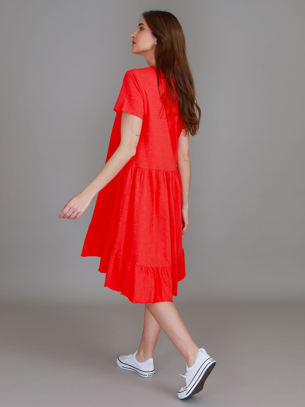 red crew neck dress