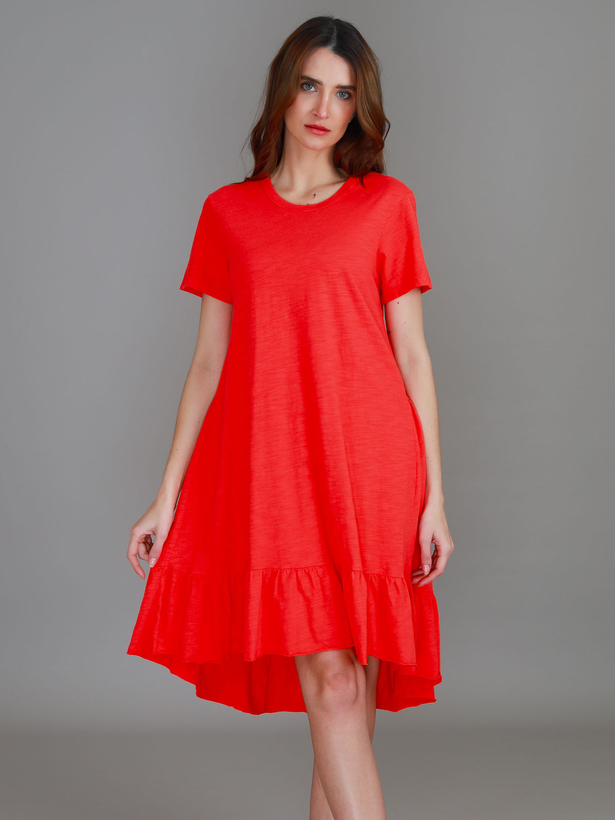 red tiered dress