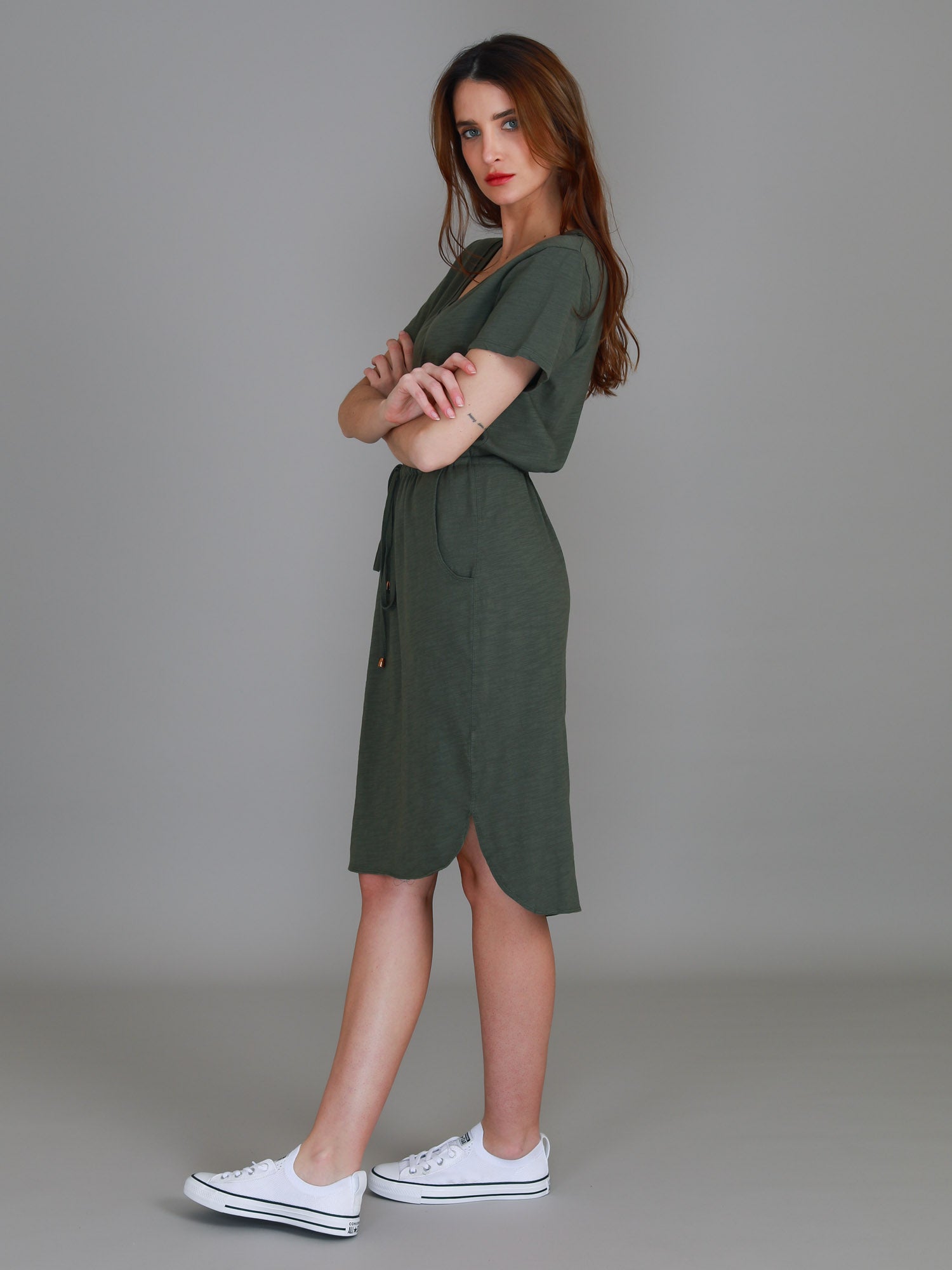 short sleeve shirt dress #color_khaki