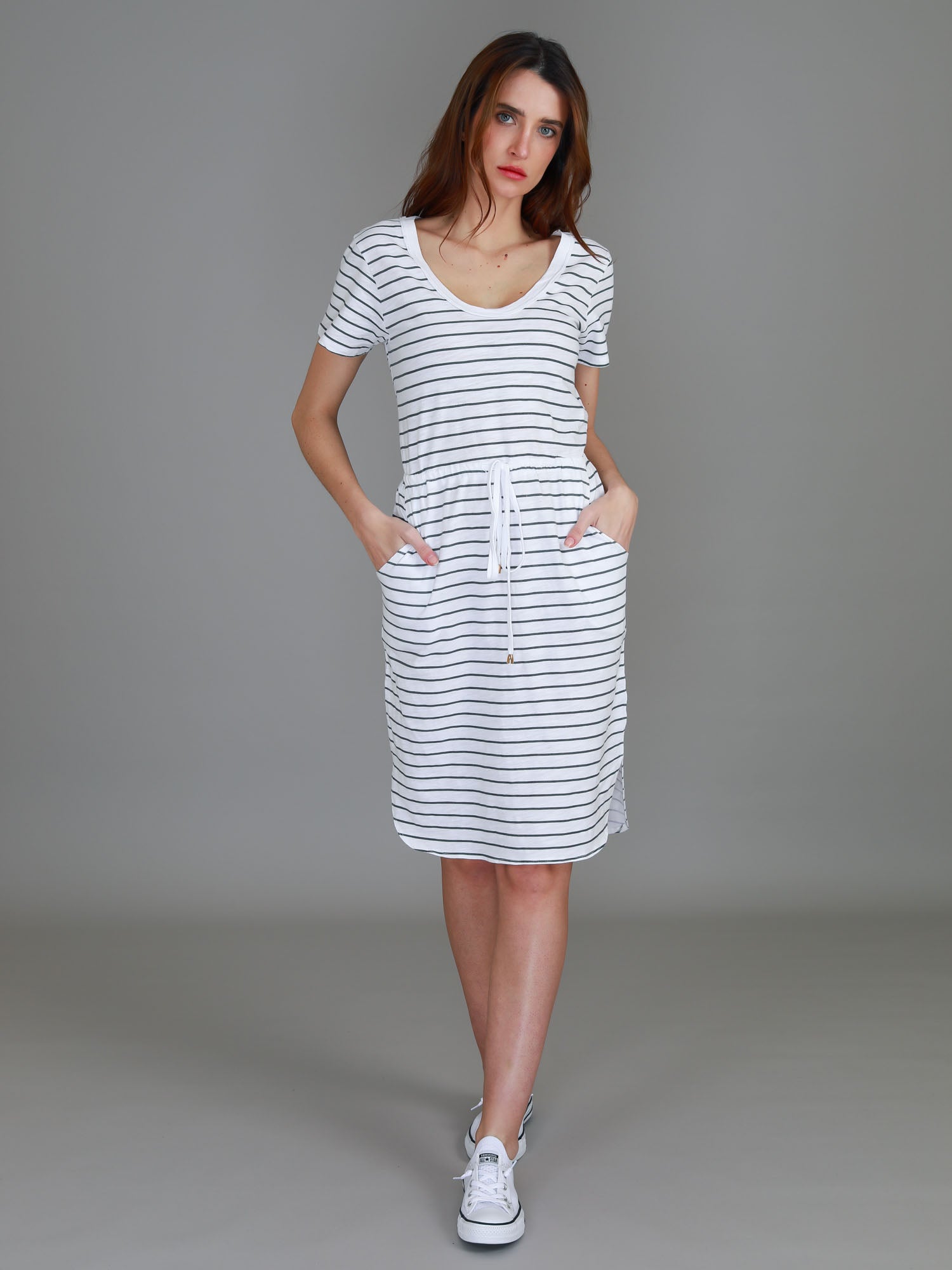 striped midi dress #color_navy stripe