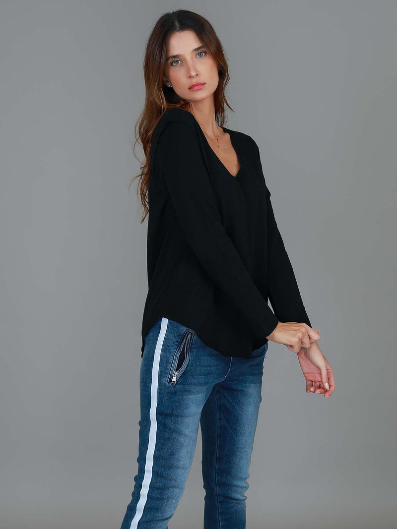 black v neck longline tee #color_black