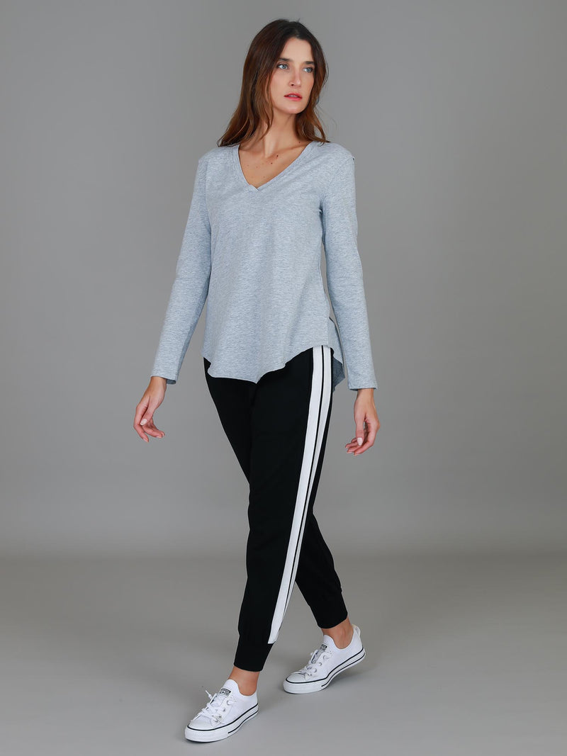 grey marle v neck long sleeve tee #color_grey marle