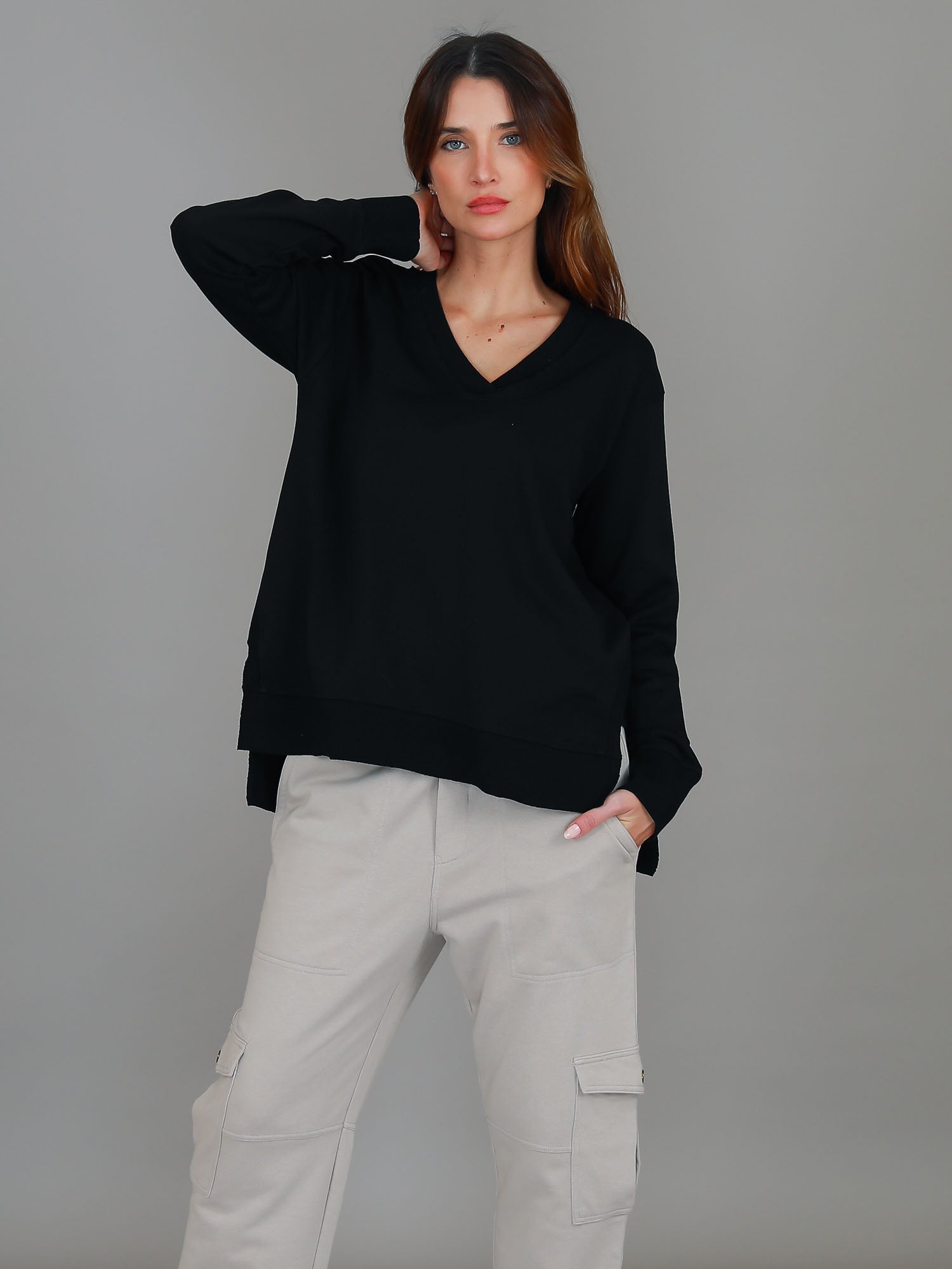 v neck jumper womens #color_black