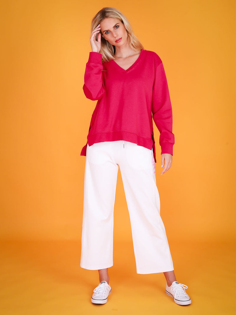 oversized v neck sweater #color_magenta pink