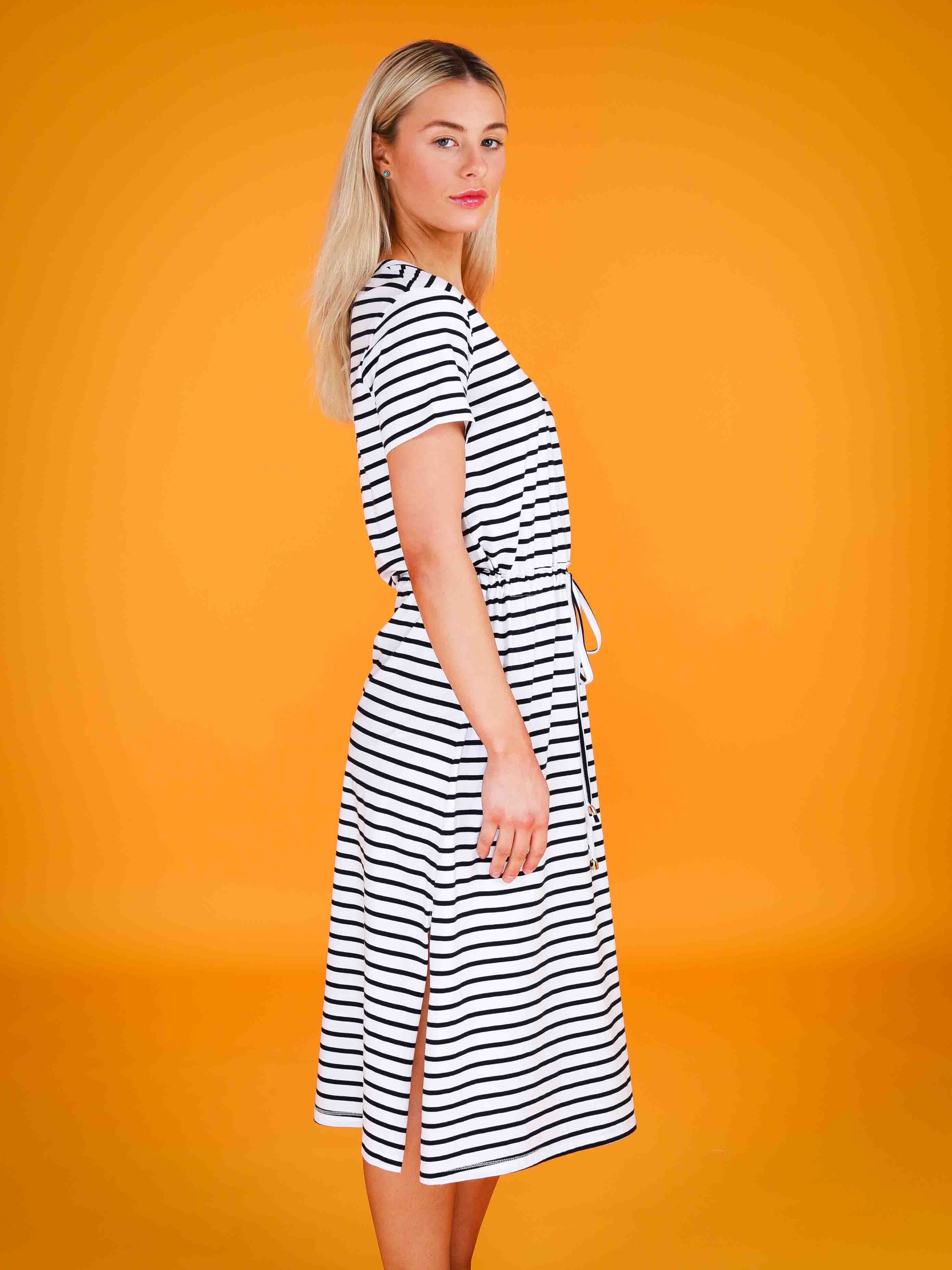 midi dresses with sleeves #color_stripe