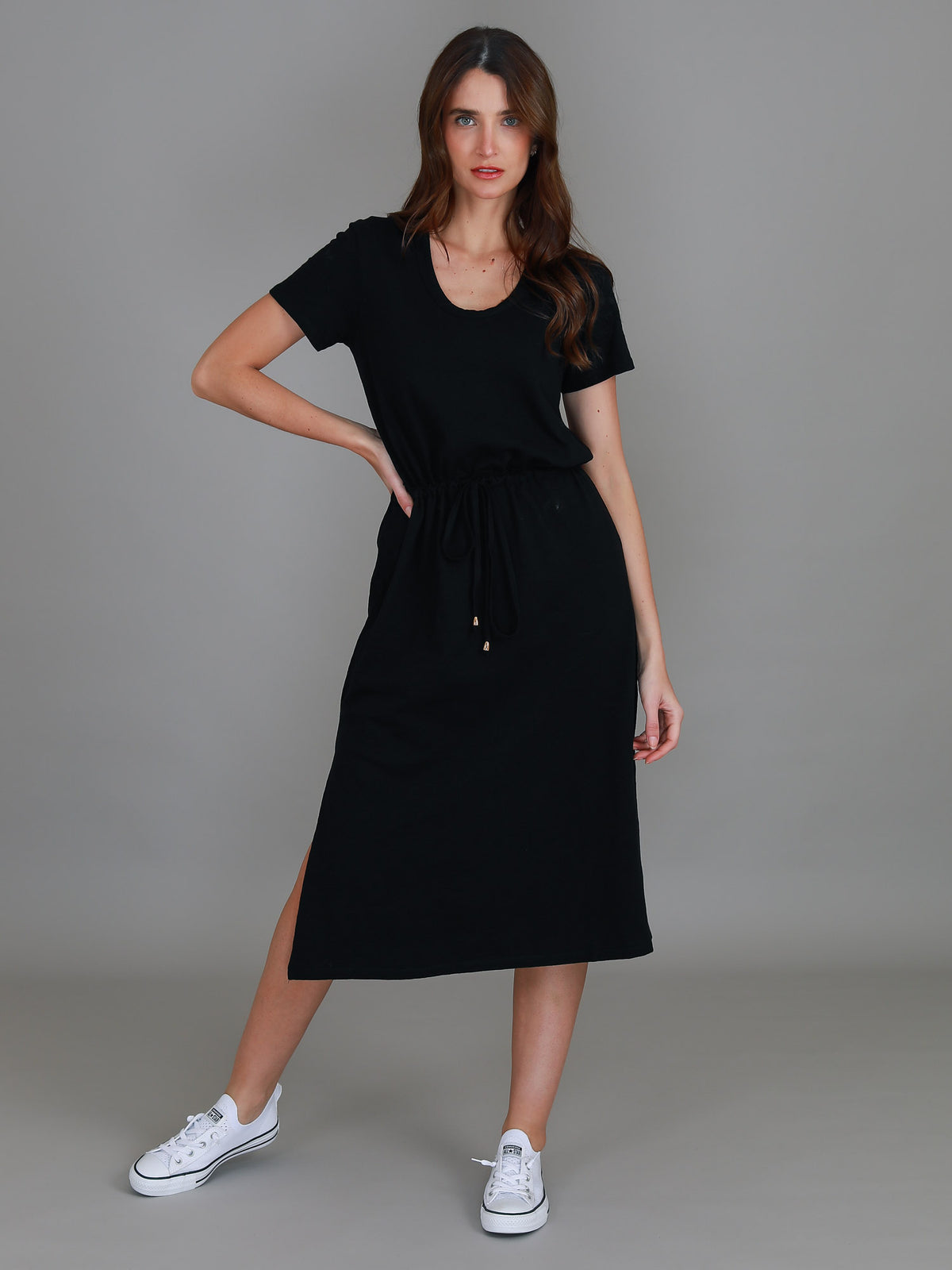 black cotton midi dress
