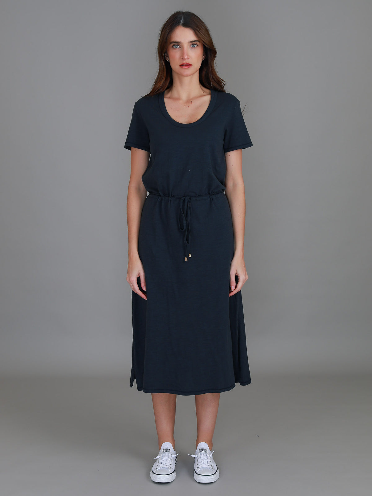 navy side split dress