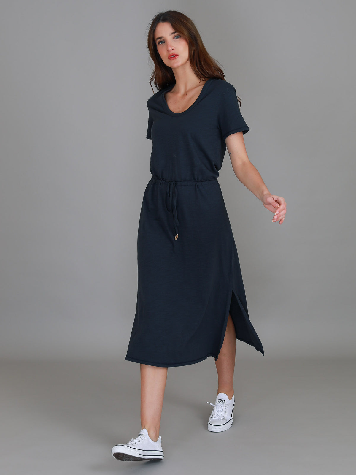 navy drawstring dress
