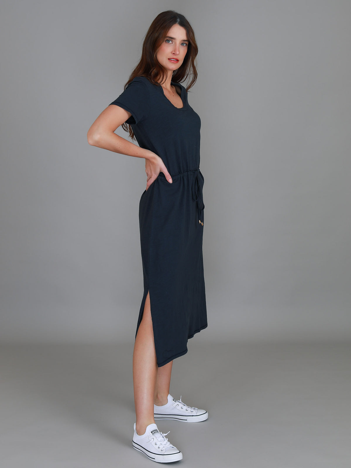 navy midi dress womens