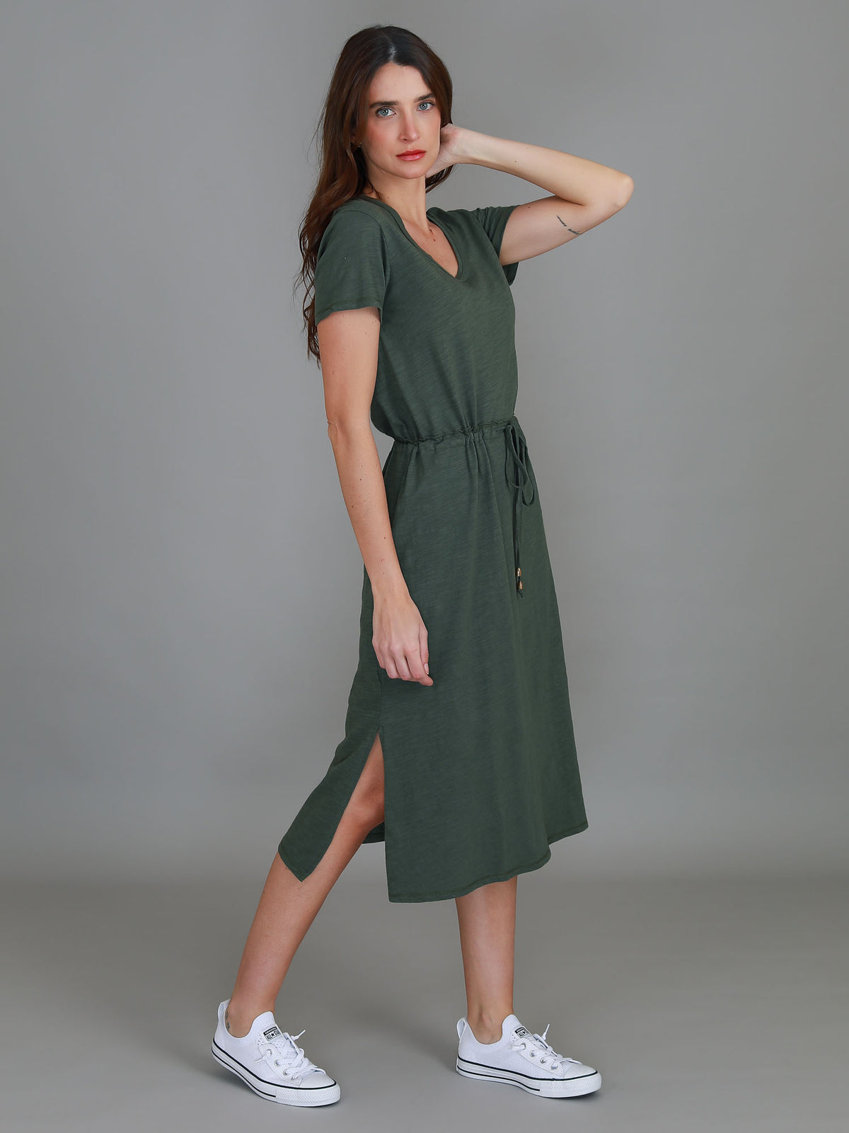 khaki side split dress