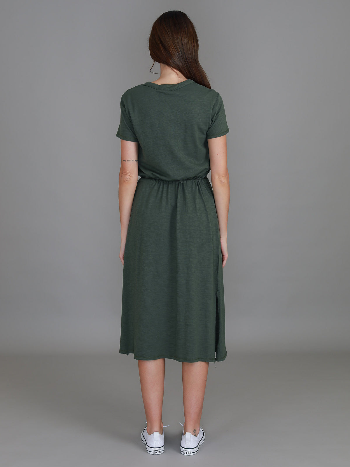 khaki cotton midi dress