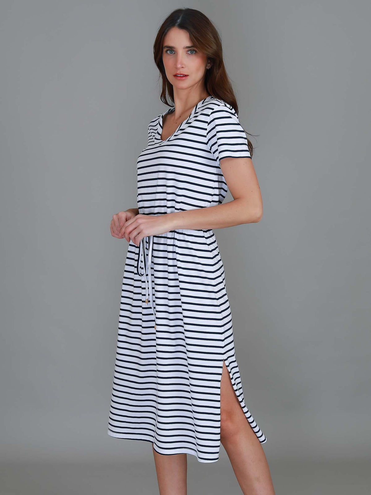 striped drawstring dress
