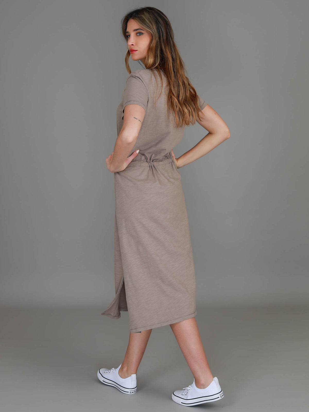 drawstring midi dress women