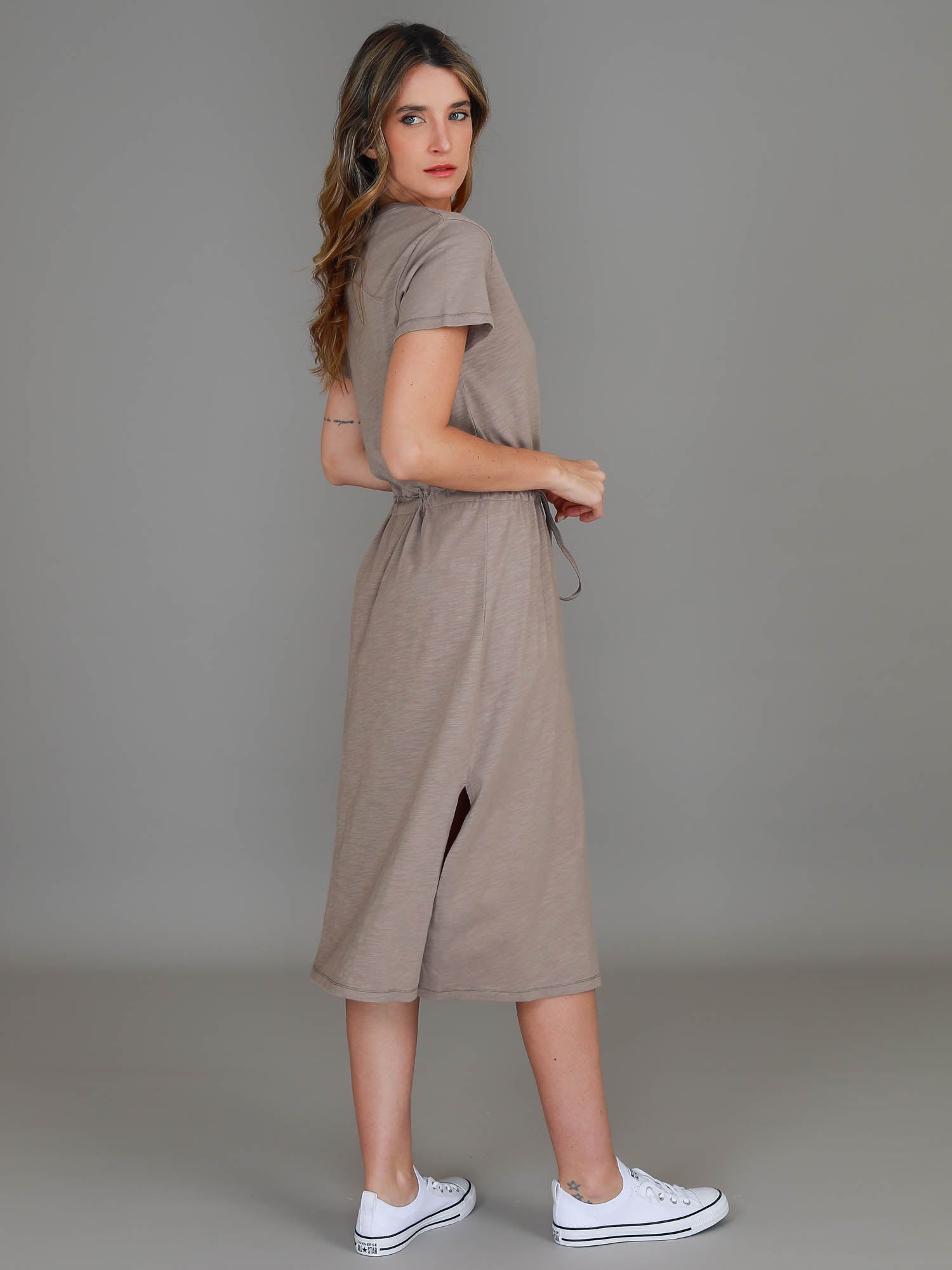 dress with drawstring waist #color_pebble