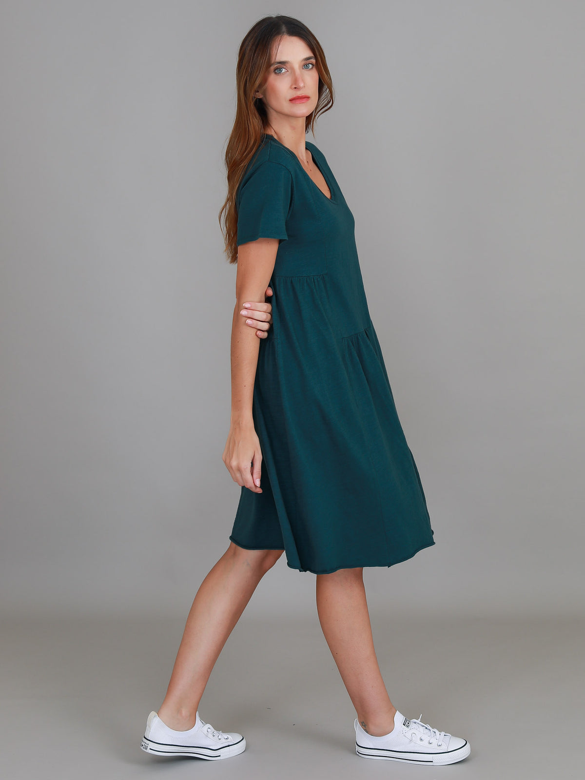 green scoop neck dress