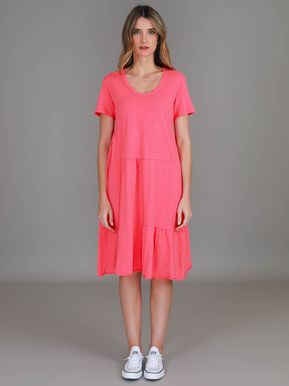 pink scoop neck dress