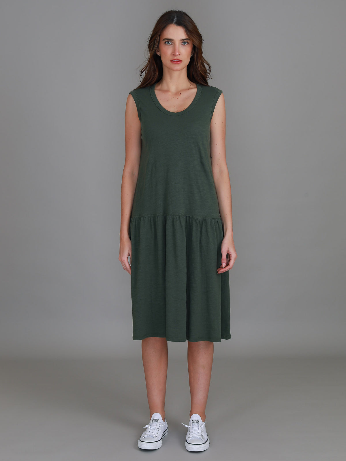 green drop waist dress