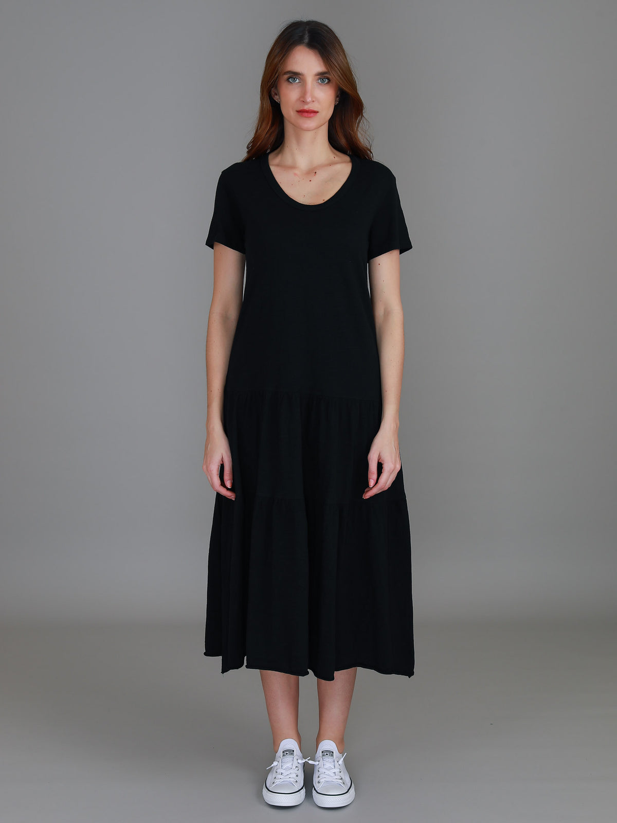 black cotton midi dress women
