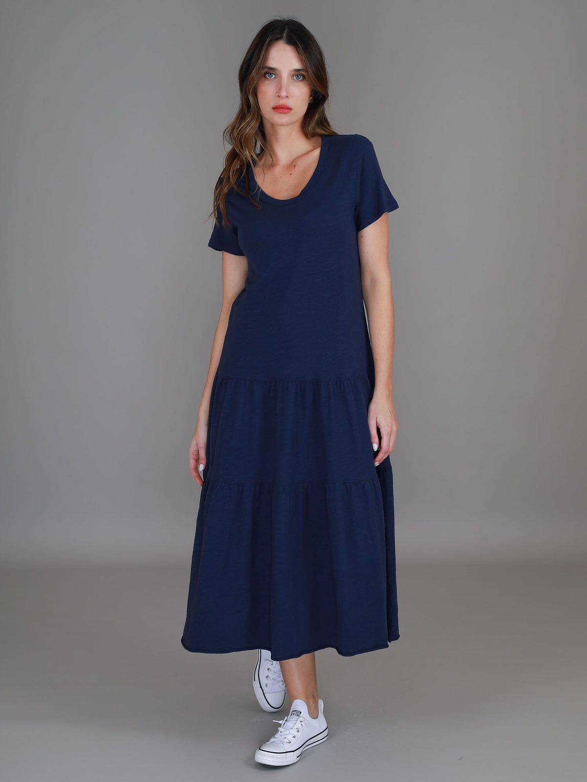 navy tiered dress women #color_navy