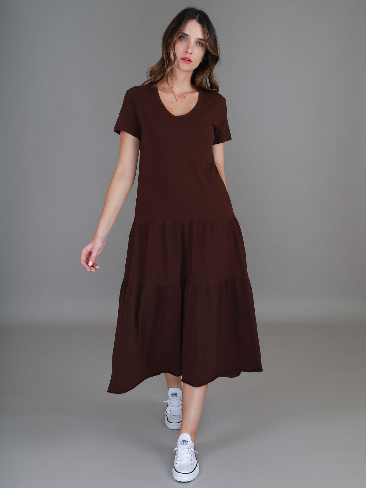 brown scoop neck dress #color_truffle
