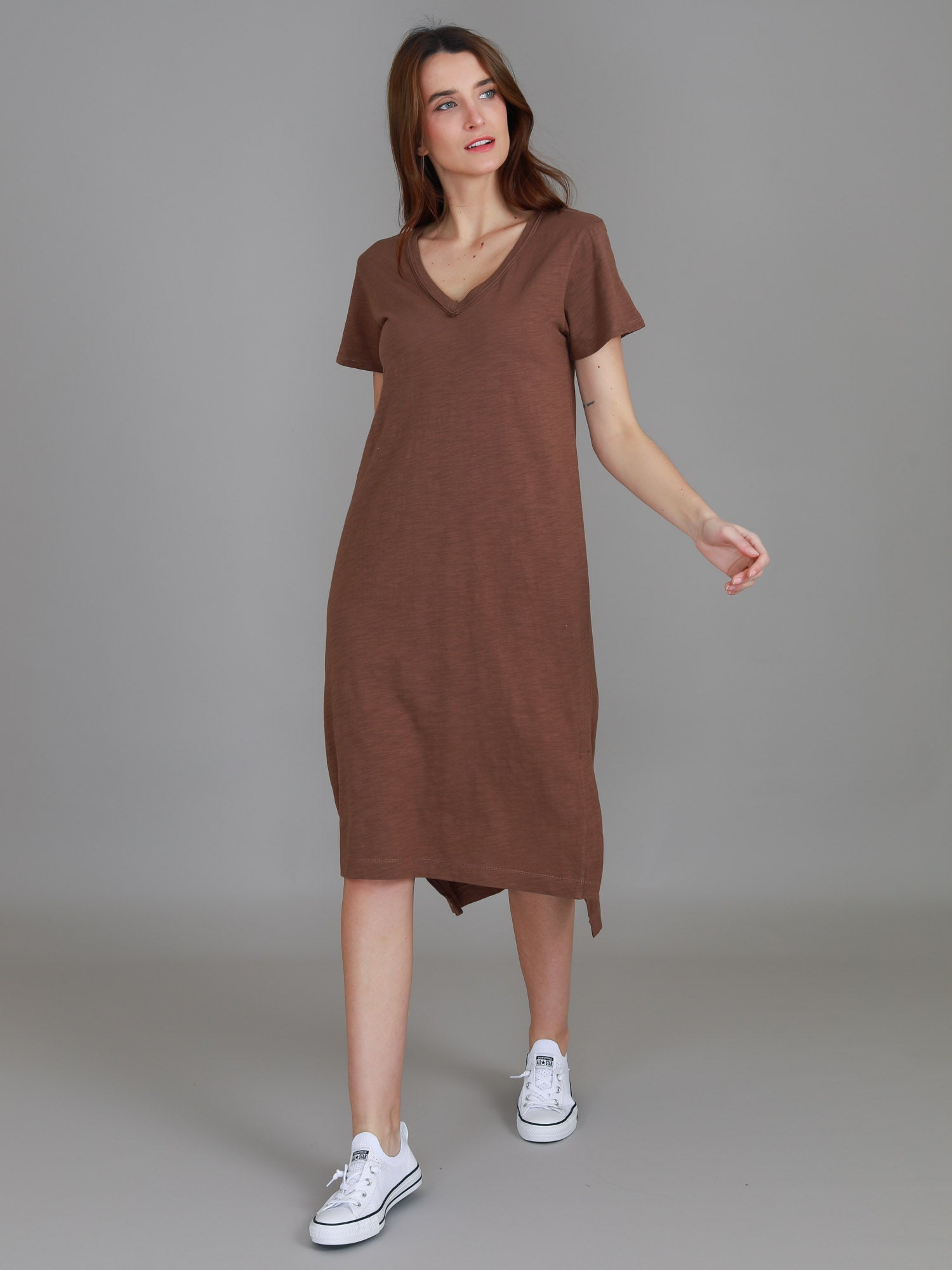 v neckline dress #color_cookie