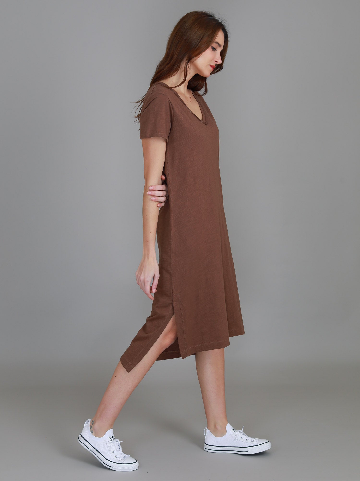 Long v neck t shirt dress best sale