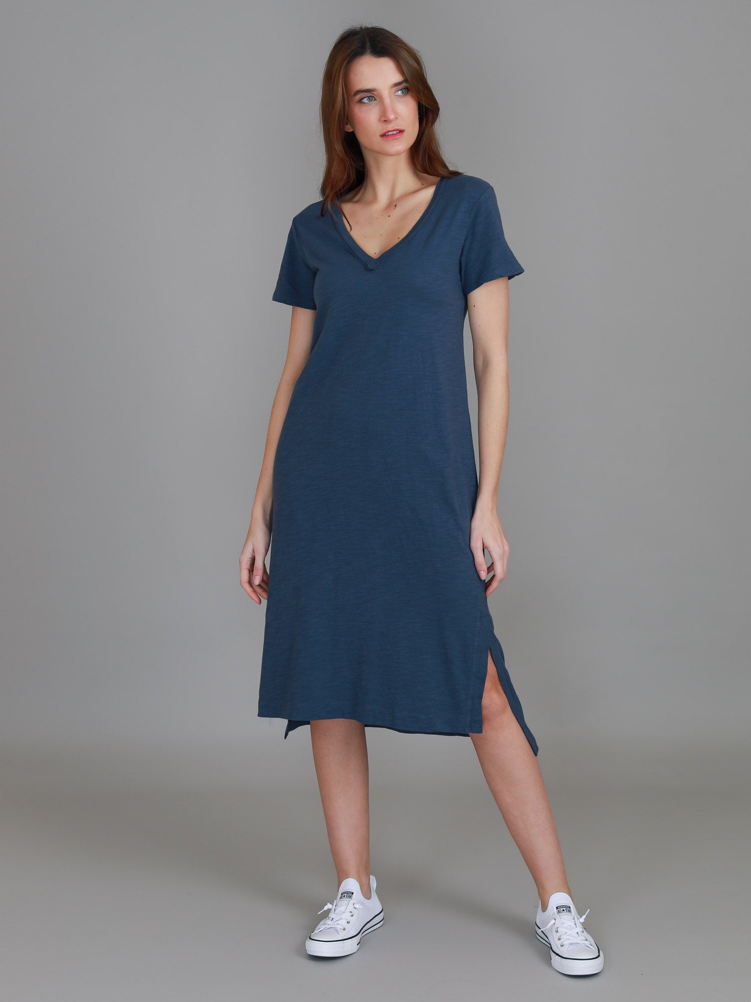 v neck midi dress australia #color_indigo